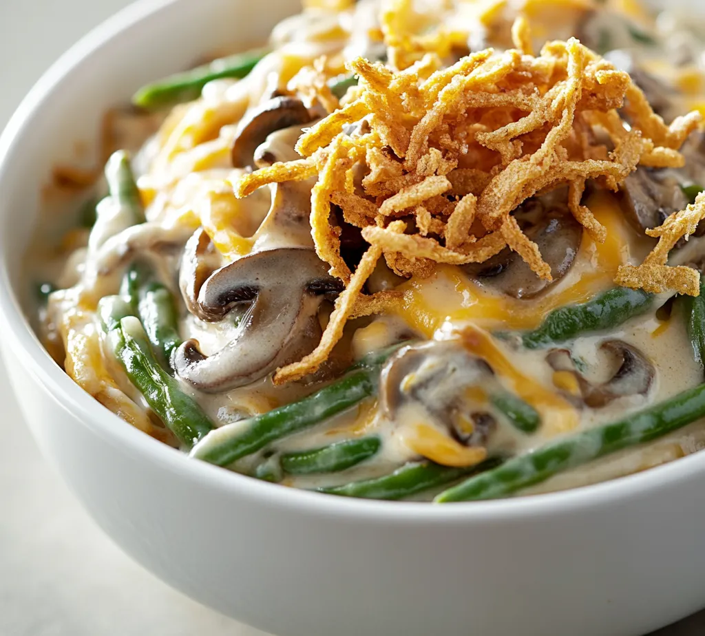 Delve into the heartwarming flavors of a classic dish with this Savory Green Bean Casserole Delight. This recipe beautifully combines fresh green beans with creamy mushroom soup, sharp cheddar cheese, and crispy French fried onions, resulting in a comforting meal that appeals to all ages. It showcases a perfect harmony of flavors and textures that can elevate any dinner table. Ideal for family dinners, holiday gatherings, or casual get-togethers, this casserole is bound to become a beloved staple in your cooking repertoire.