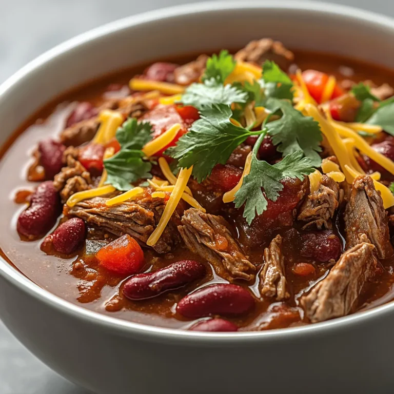 The Hearty Texas Brisket Chili is a quintessential Texan dish that embodies warmth and comfort, perfect for gatherings or a family dinner. This chili features tender brisket, vibrant vegetables, and a rich blend of spices, making it a deliciously hearty meal. With the convenience of a crockpot, this recipe simplifies the cooking process while maximizing flavors, allowing the ingredients to meld together beautifully over hours of slow cooking.