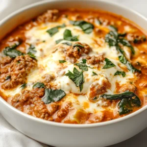 Exploring the comfort of hearty soups, this section delves into the warmth and joy that a bowl of Hearty Lasagna Soup brings. Combining the essence of traditional lasagna with the convenience of a soup, this recipe is perfect for chilly evenings and family gatherings. The interplay of rich flavors—savory meat, aromatic herbs, and fresh greens—creates a satisfying dish that warms the soul. Whether you enjoy it on a weeknight or serve it at a gathering, this soup is a nostalgic nod to a family favorite, reimagined in a delightful and comforting form.