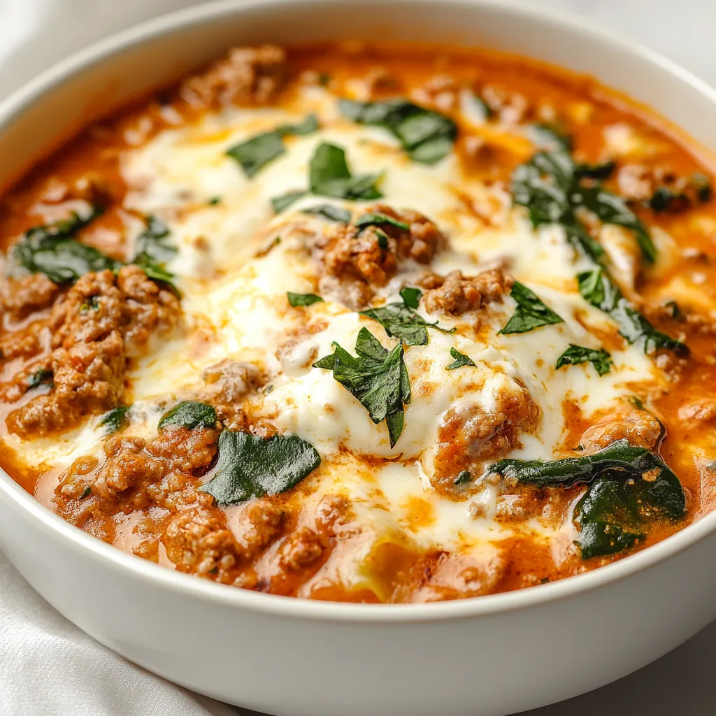 Exploring the comfort of hearty soups, this section delves into the warmth and joy that a bowl of Hearty Lasagna Soup brings. Combining the essence of traditional lasagna with the convenience of a soup, this recipe is perfect for chilly evenings and family gatherings. The interplay of rich flavors—savory meat, aromatic herbs, and fresh greens—creates a satisfying dish that warms the soul. Whether you enjoy it on a weeknight or serve it at a gathering, this soup is a nostalgic nod to a family favorite, reimagined in a delightful and comforting form.