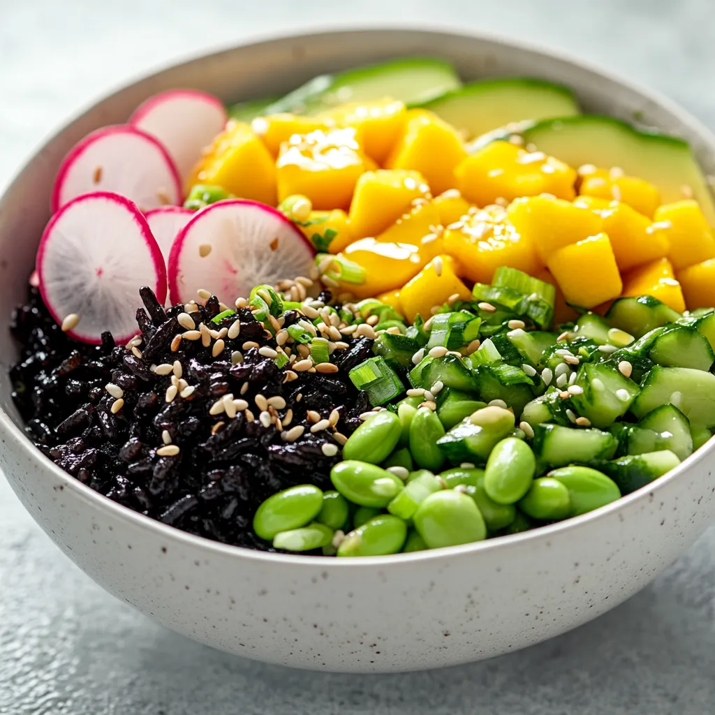 Embrace the tropical flavors and vibrant colors of the Hawaiian islands with the Black Rice Poke Bowl Delight. This delightful dish is not just visually appealing but also boasts a rich combination of textures and tastes that can elevate your meal. Made with wholesome black rice and a medley of fresh ingredients, this poke bowl is perfect for those looking for a healthy yet satisfying main course. Serve it at a casual gathering or as a refreshing family dinner, and you'll find everyone enjoying this delicious blend of flavors.