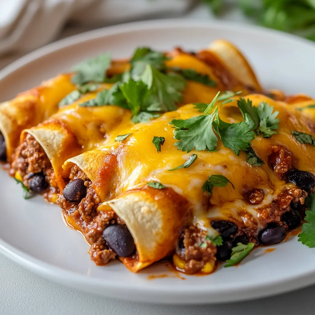 Enchiladas are a quintessential Mexican dish that combines layers of flavors and textures in every bite. This family-friendly one-pan cheesy beef enchiladas recipe encapsulates the heart of home-cooked meals while being incredibly easy to prepare. With rich enchilada sauce, savory beef, and melted cheddar cheese, these enchiladas invite everyone to the dinner table. It's a delightful option that promises satisfaction for both kids and adults alike.