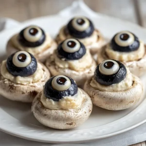 Spooky Stuffed Eyeball Mushrooms are perfect for anyone looking to add a playful and festive touch to their appetizer spread. With their creamy filling and eerie presentation, these mushrooms not only taste great but can also stir up a bit of Halloween fun. The incorporation of the black olives as an "eyeball" on top of each stuffed mushroom creates a delightful twist that is certain to intrigue and amuse your guests.