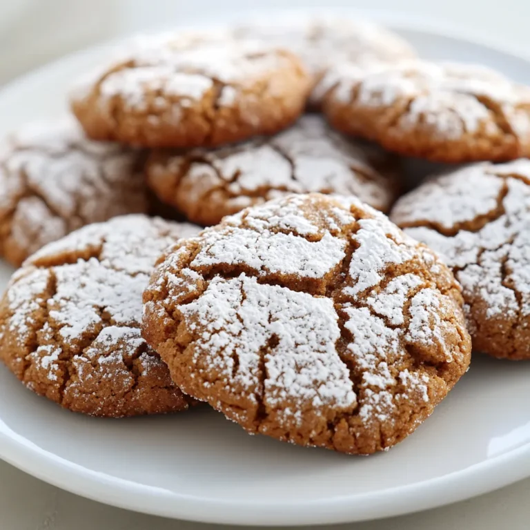 Gingerbread Crinkle Cookies are the quintessential holiday treat, enchanting us with their rich aromas and delightful textures. The combination of warm spices such as ginger, cinnamon, nutmeg, and cloves creates a memorable flavor profile, perfectly complemented by the buttery softness of the cookie itself. The generous dusting of powdered sugar lends a festive snowy appearance, making these cookies not only delicious but visually appealing as well.