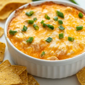 Buffalo Chicken Dip is a classic American appetizer that perfectly combines the flavors of spicy buffalo sauce with creamy ranch dressing and cheese. This dish has gained immense popularity for its versatility in preparation methods—whether made in a slow cooker or baked in the oven, it’s sure to be a hit at any gathering. The rich, creamy texture and spicy kick make it a favorite among guests, ensuring that it will disappear quickly from any party platter. Whether served at lively game day gatherings, family celebrations, or as a tasty snack for movie nights, Buffalo Chicken Dip is a beloved staple that brings people together.