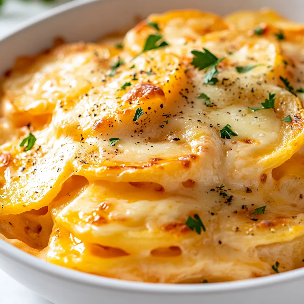 Indulging in comfort food does not get much better than this Cheesy Scalloped Potatoes Delight. A classic side dish, it brings together the creaminess of dairy, the richness of cheese, and the satisfying texture of perfectly sliced russet potatoes. This recipe not only elevates your dining experience but also serves as a quintessential American favorite, perfect for family gatherings and special occasions. Whether it's a holiday feast or an ordinary weekday dinner, this delightful dish is sure to impress with its decadent layers and hearty components.