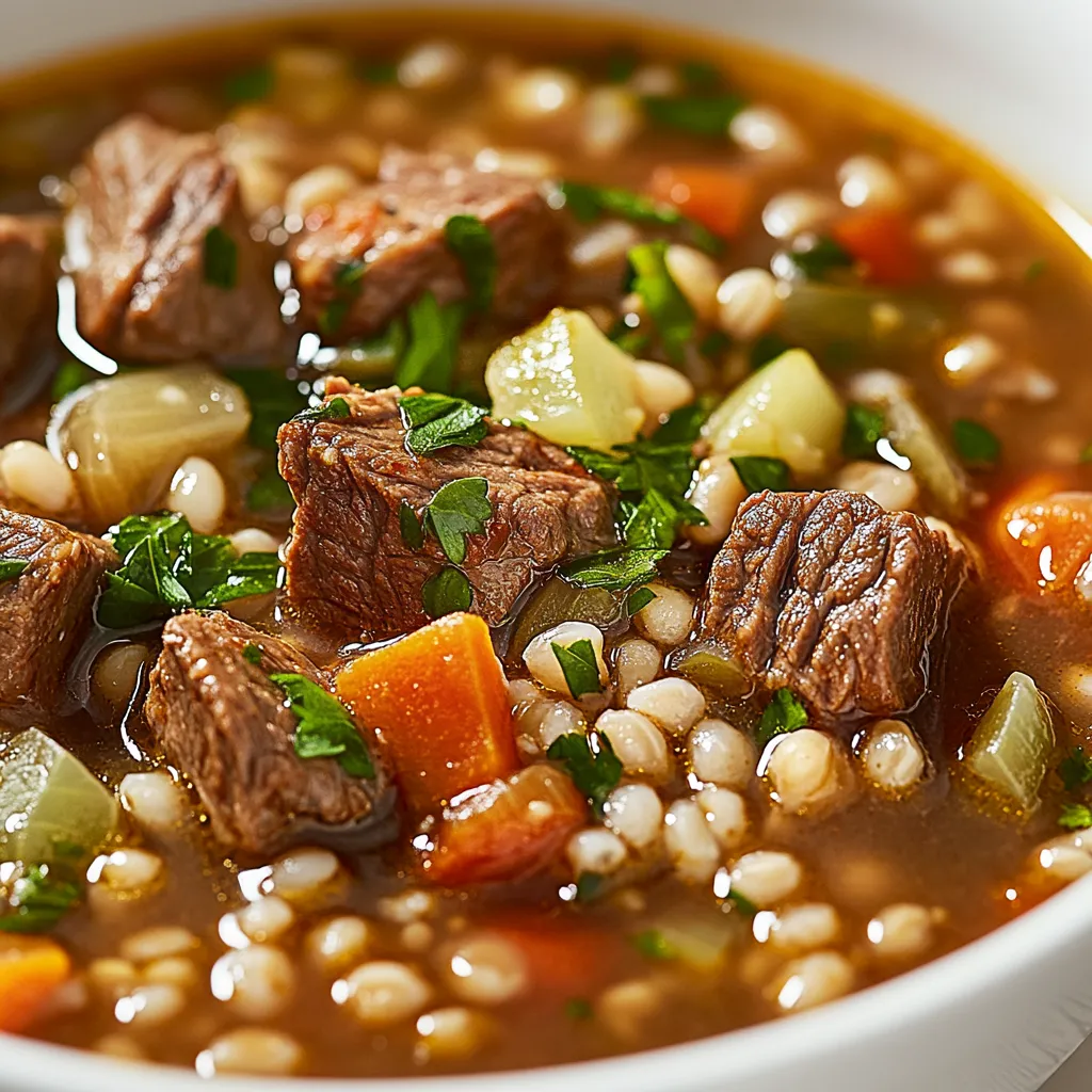 This Beef Barley Delight Soup is a comforting and hearty dish perfect for any season. Known for its rich flavors and wholesome ingredients, this soup combines tender beef chunks with pearl barley and fresh vegetables to create a delightful dining experience. The robust combination of beef and barley offers a unique flavor profile, making it not just a meal but a point of conversation at the dinner table.