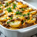 Savory Hamburger and Potato Bake is a delightful convergence of flavors that embodies the essence of comfort food. This hearty dish brings together the robust taste of ground beef and the creamy texture of potatoes, resulting in a tantalizing meal that warms not just the body but the soul. Ideal for chilly evenings or family gatherings, this casserole serves generous portions that appeal to both kids and adults alike. Its simple assembly ensures that you spend more time enjoying the company of loved ones rather than slaving away in the kitchen.