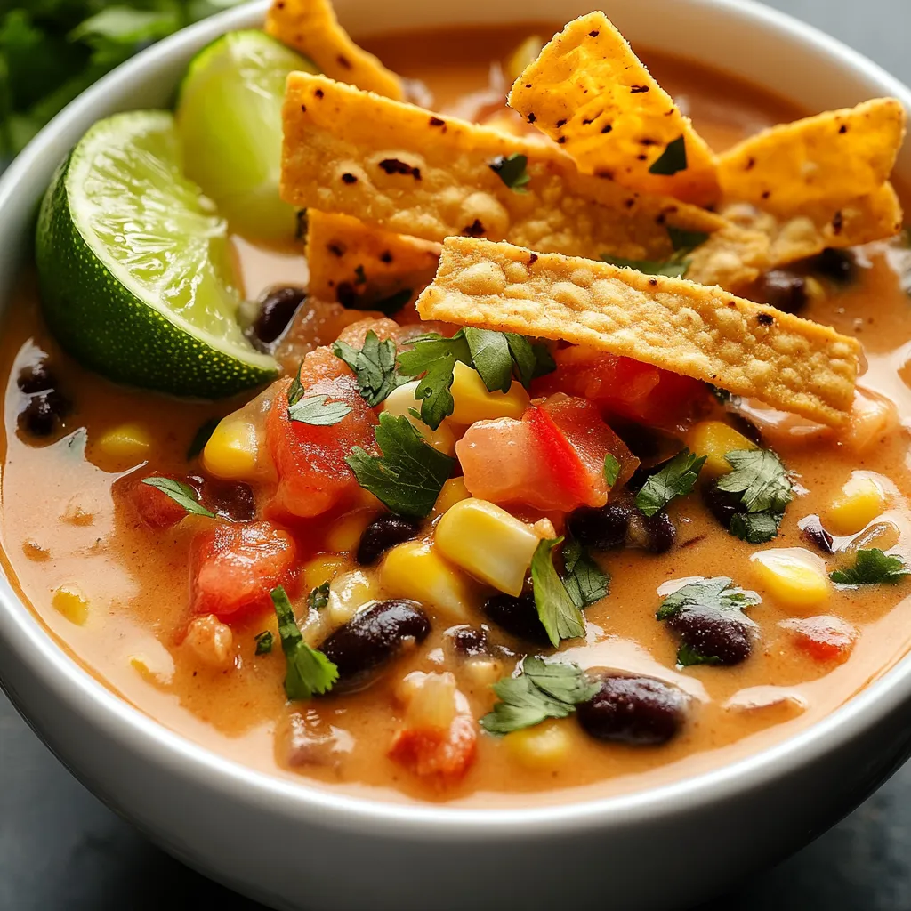 The allure of a warm, hearty soup can brighten any mealtime, and this rich and creamy Tortilla Soup delivers just that. Rooted in traditional Mexican flavors, this dish is ideal for cozy dinners or gatherings. Brimming with textures and scents that evoke comfort, it combines fresh ingredients with spices, creating an irresistible experience for your taste buds. Picture a steaming bowl of velvety soup, enriched with the flavors of savory black beans, sweet corn, and aromatic spices, garnished with crispy tortilla strips and fresh cilantro.