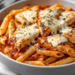 Savory Chicken Parmesan Pasta Delight is a quintessential Italian dish that encapsulates the heart of comfort food. It marries the delightful flavors of juicy chicken, hearty penne pasta, and a rich, tangy marinara sauce topped with melted cheese. Each mouthful is a celebration of savory and cheesy goodness, making it a perfect choice for any meal occasion.