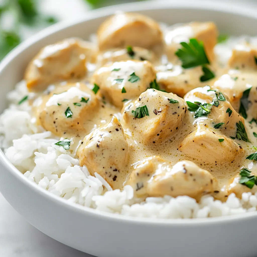 When it comes to comforting meals that are both satisfying and delicious, few dishes can compete with Creamy Garlic Chicken over Fragrant Jasmine Rice. This delightful recipe embodies the warmth and richness of American cuisine, fusing tender, juicy chicken thighs with a velvety garlic cream sauce, all served atop a bed of aromatic jasmine rice. The combination of flavors and textures creates a dish that is not only appealing to the eyes but also to the palate, making it a perfect option for a fulfilling weeknight dinner or a cozy family gathering.